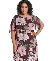 Calvin Klein Plus Smocked-Waist Chiffon Floral Midi Dress