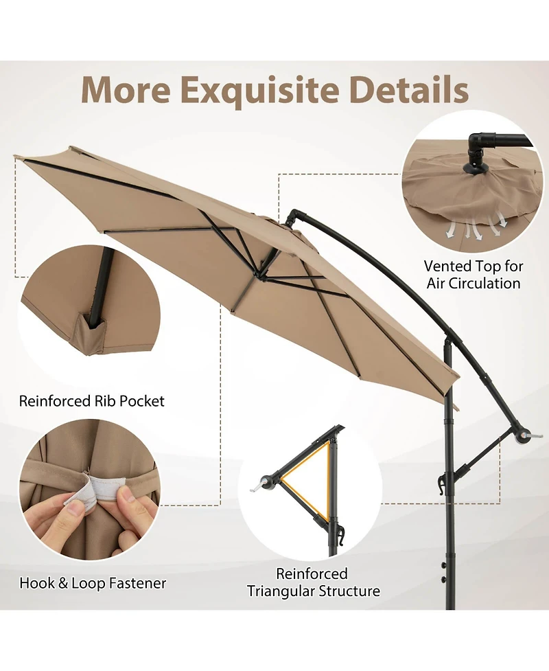 10' Hanging Umbrella Patio Sun Shade Offset Outdoor Market W/t Cross Base