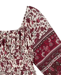 Rare Editions Girls' 7-16 Smocked Waist Long-Sleeve Dress