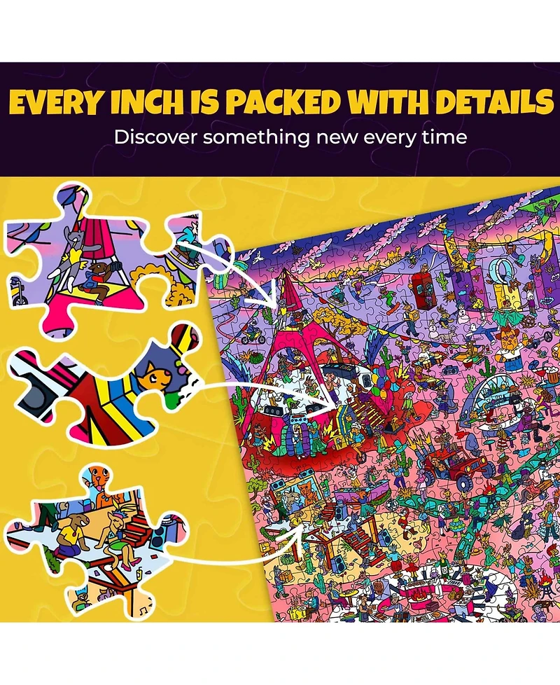 Quokka 1000 Piece Jigsaw Puzzle for Adults Set of 3 - Desert Whirl, Galactic Tails, Hotel Wildeluxe with Audio Story and 321 Secrets Each