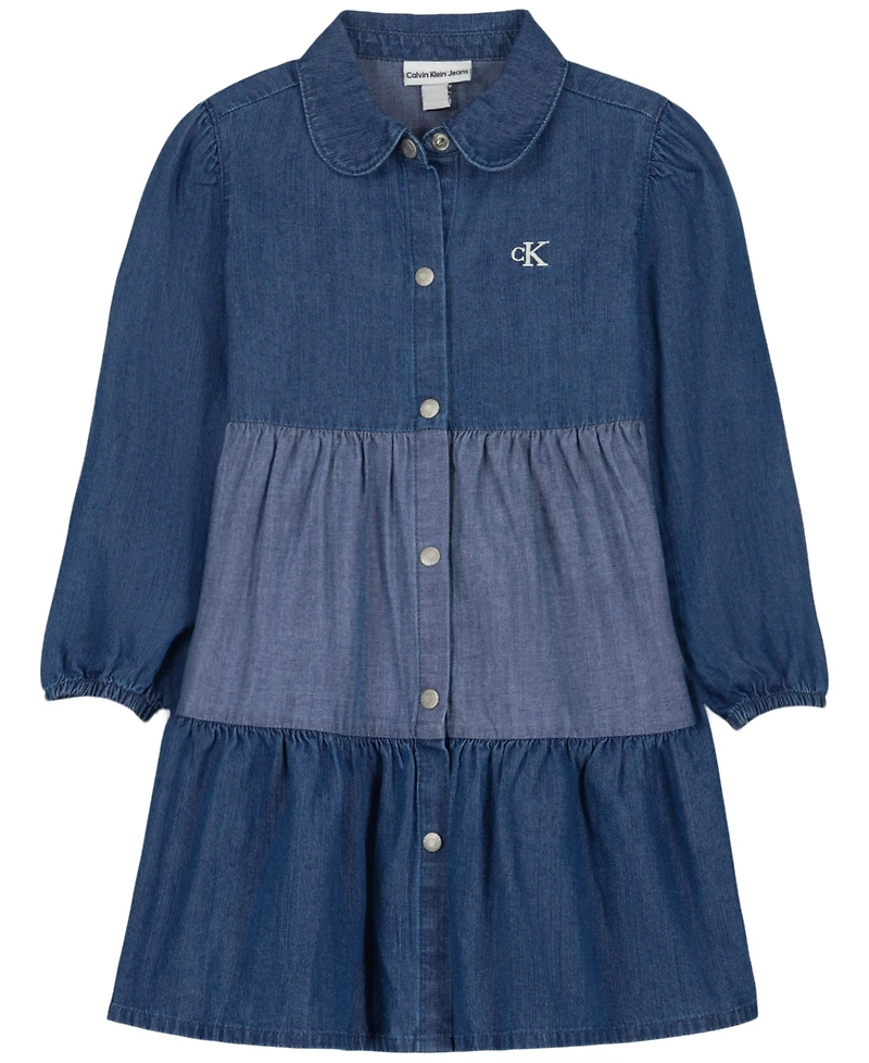 Calvin Klein Toddler Girls' 2T-6X Collared Denim Button-Front Dress