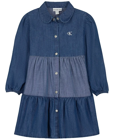Calvin Klein Toddler Girls' 2T-6X Collared Denim Button-Front Dress