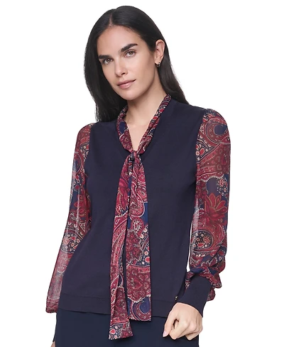 Tommy Hilfiger Women's Paisley V-Neck Sweater