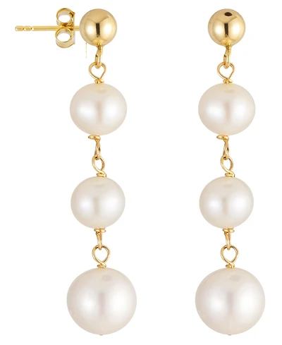 Belle de Mer Cultured Freshwater Pearl (5-8mm) Station Earrings in 10k Yellow Gold