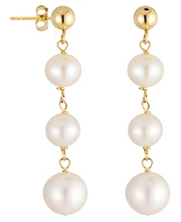 Belle de Mer Cultured Freshwater Pearl (5-8mm) Station Earrings in 10k Yellow Gold