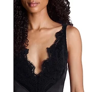 Kenneth Cole Women's Contrast Lace Trim Double Face V-Neck Midi Dress