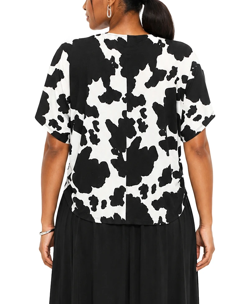 Coin 1804 Plus Cow Print Boat neck Top