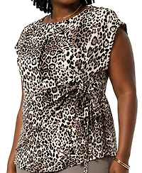 Coin 1804 Plus Leopard Print Pleat and Side Tie Top