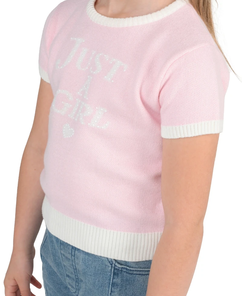 Rare Editions Girls' 2-6X Short-Sleeve Sweater and Demin Pleated Pants, 2-Piece Set