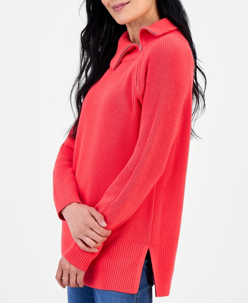 Petite Mock-Neck Asymmetrical-Zipper Sweater, Created for Macy's