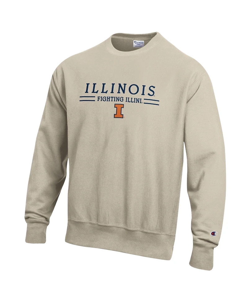 Champion Men's Oatmeal Illinois Fighting Illini Reverse Weave Crewneck Sweatshirt
