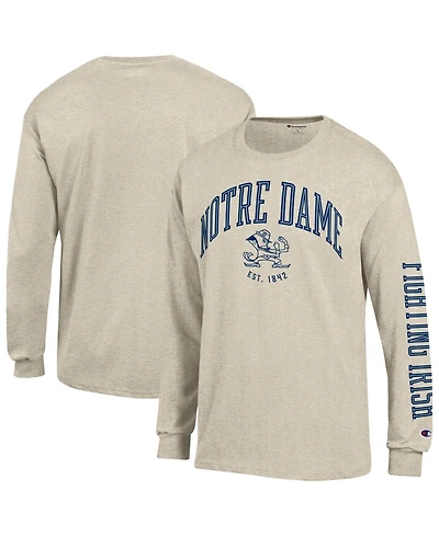 Champion Men's Heather Oatmeal Notre Dame Fighting Irish Neutral Arch Long-Sleeve T-Shirt
