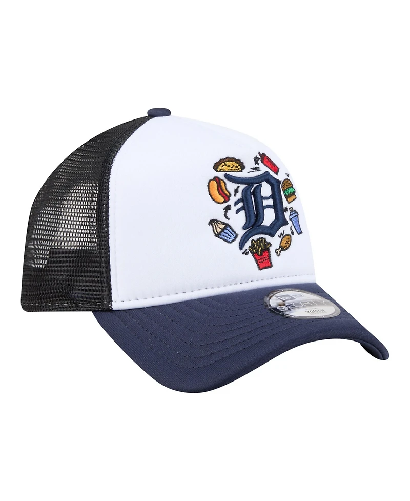 New Era Big Boys and Girls White, Navy Detroit Tigers Food A-Frame 9FORTY Trucker Adjustable Hat