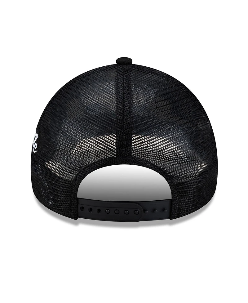 New Era Men's Black Seattle Mariners Side Script 9FORTY A-Frame Trucker Adjustable Hat
