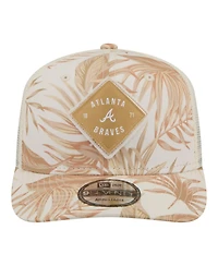 New Era Men's Tan Atlanta Braves Tonal Palm Coolera 9SEVENTY Adjustable Trucker Hat