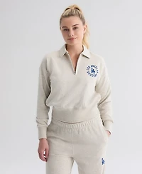 Fanatics Women's Oatmeal Heather Los Angeles Dodgers Iconic Terry Quarter-Zip Sweatshirt