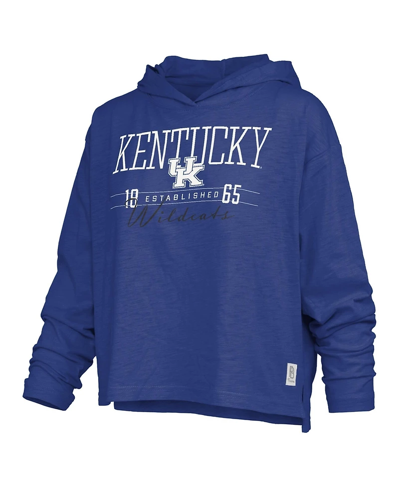 Pressbox Women's Royal Kentucky Wildcats Castillo Slub Waist Length Long Sleeve Hooded T-Shirt