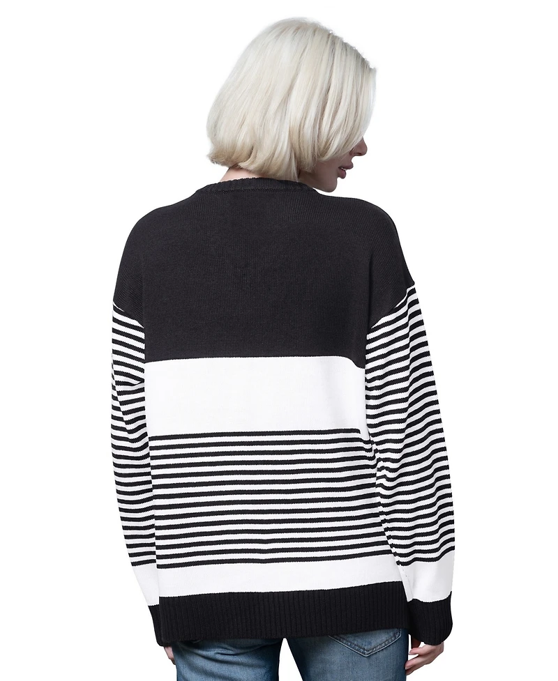 Starter Women's Black Detroit Lions No Huddle Striped V-Neck Sweater