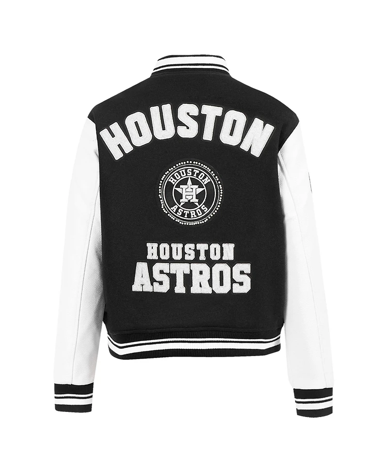 Pro Standard Women's Black Houston Astros Pearls Rib Wool Full-Zip Varsity Jacket