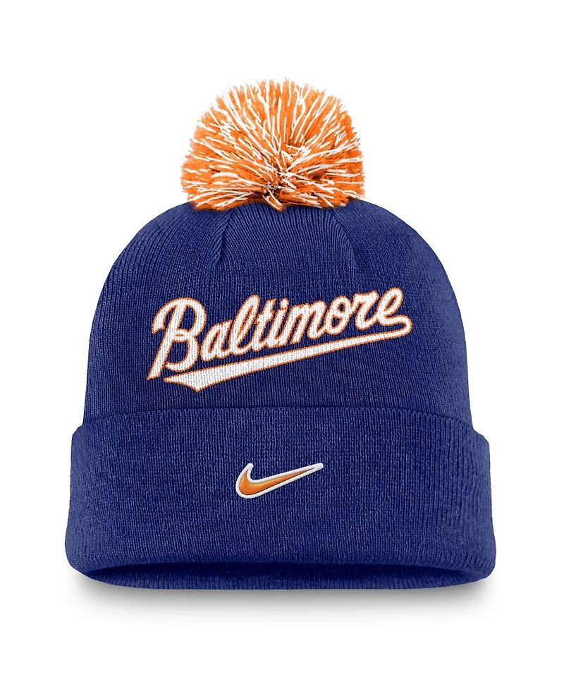 Nike Men's Royal Baltimore Orioles Peak Cuffed Knit with Pom Hat