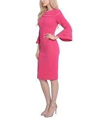 Ny Collection Petite Long Bell Sleeve Dress With Mesh Insets