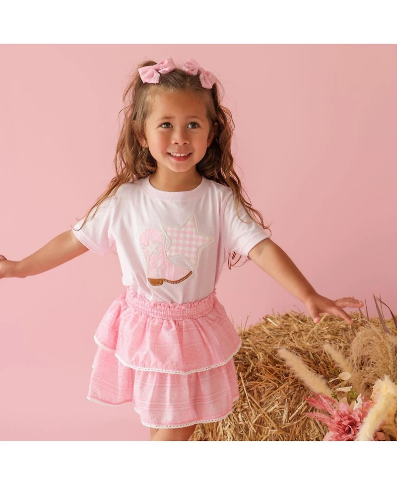 Sweet Wink Toddler Girls 2T-4T Bandana Cowgirl Patch Western Short Sleeve T-Shirt