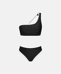 Cupshe Women's Cocoa Sunset Scallop Trim One Shoulder Bikini Set