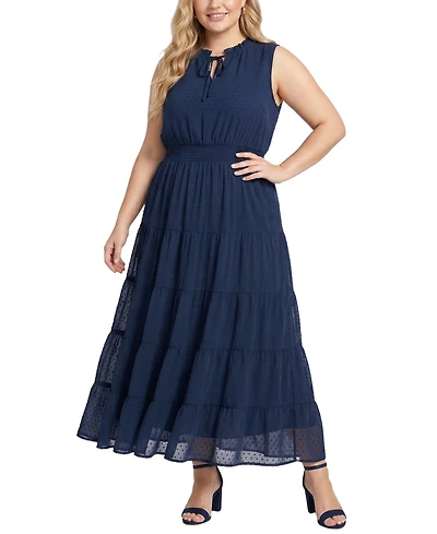 Ny Collection Plus Sleeveless Tiered Swiss Dot Maxi Dress