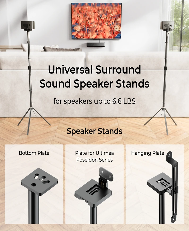 Ultimea Universal Speaker Stands Pair, Height Adjustable Fits Most Satellite and Surround Speakers, 3 Mounting Options, Holds 6.6 lbs