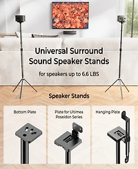 Ultimea Universal Speaker Stands Pair, Height Adjustable Fits Most Satellite and Surround Speakers, 3 Mounting Options, Holds 6.6 lbs