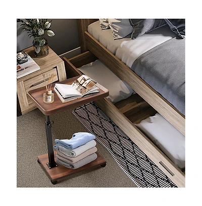 homfan C-Shaped End Table – Adjustable Height 360degree(s) Swivel Tv Tray, Couch Table with Wheels Slides Under Sofa for Eating or Work