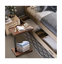 homfan C-Shaped End Table – Adjustable Height 360degree(s) Swivel Tv Tray, Couch Table with Wheels Slides Under Sofa for Eating or Work