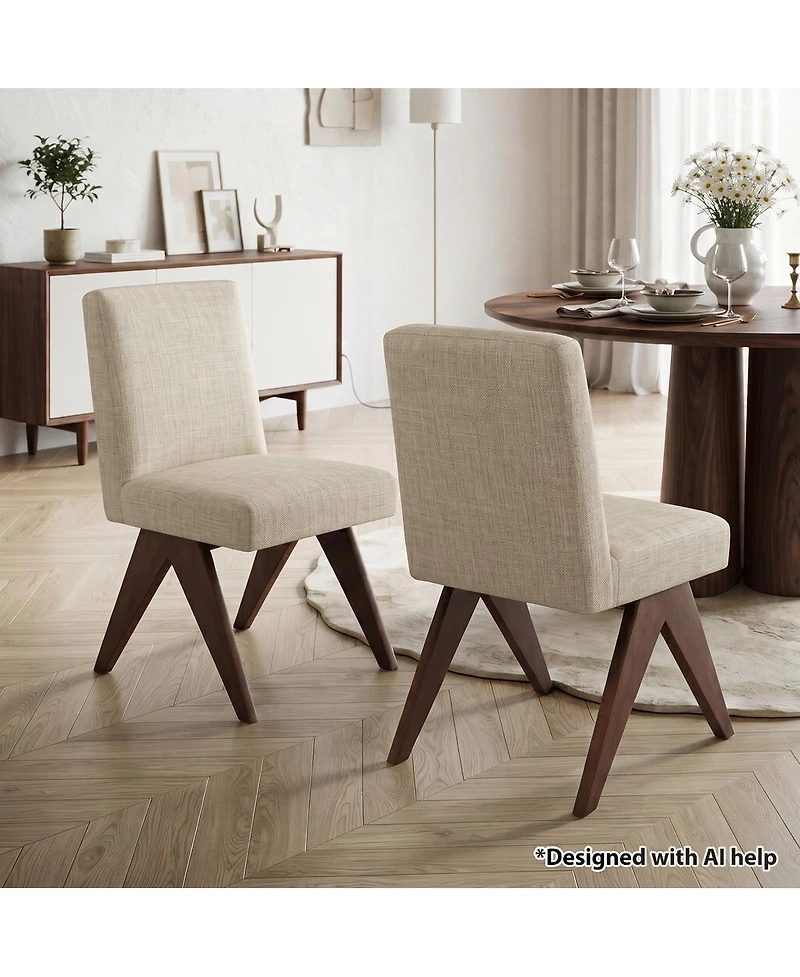Maison Boucle Upholstered Dining Chairs Set of 2, Solid Wood Legs, Padded Full Back, Modern Side