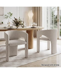 Maison Boucle Upholstered Barrel Dining Chair Set of 2, Chenille, Modern Curved Armchair, 3.5" Padded Seat, Sculptural Side Chair