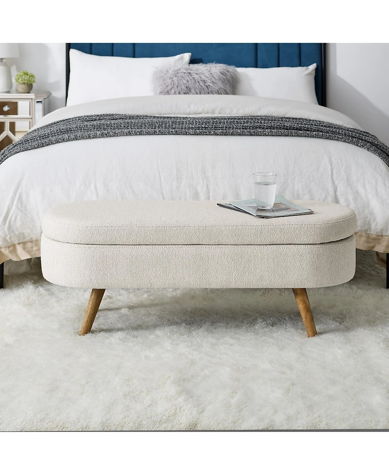 sumyeg Oval Storage Ottoman Bench with Rubber Wood Legs for Bedroom or Entryway