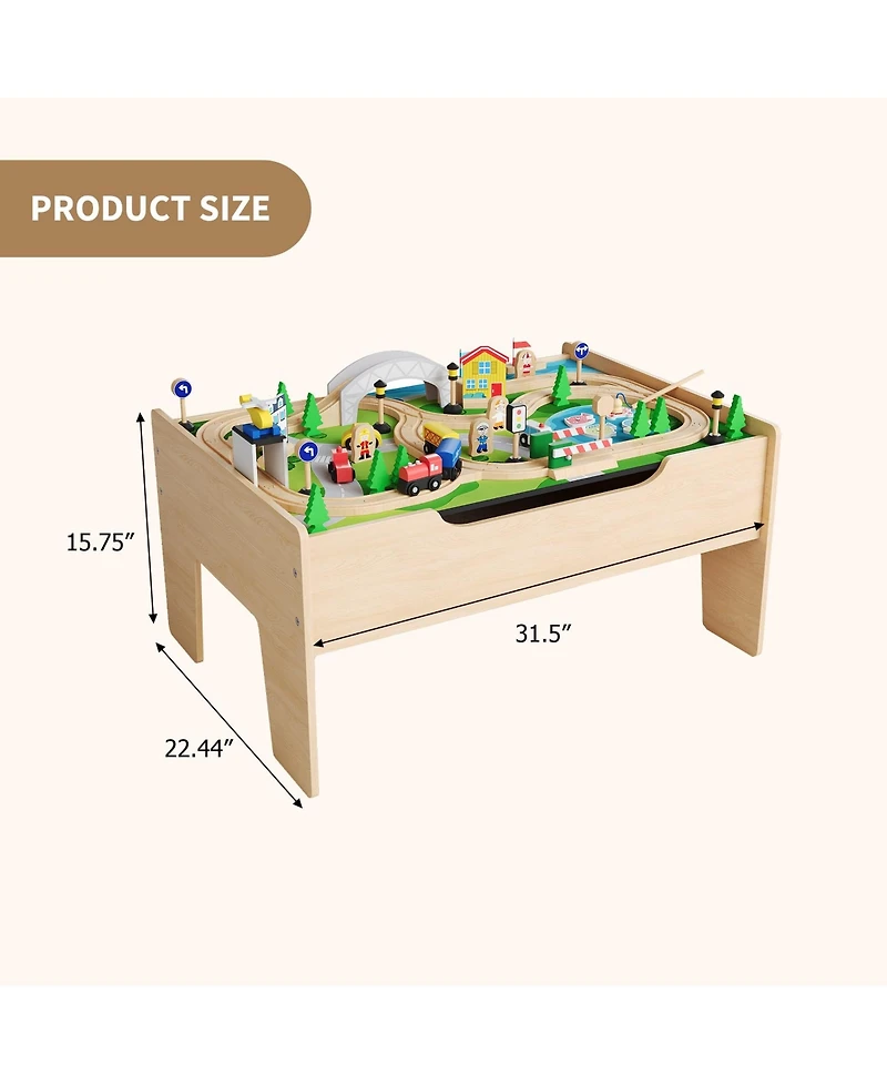 homfan 84-Piece Wooden Train Table with Storage