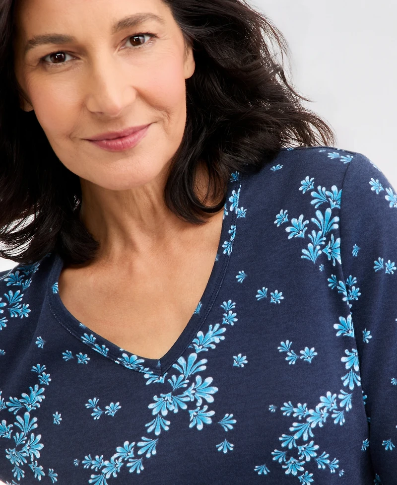 Style & Co Women's Printed 3/4-Sleeve V-Neck Tee, Macy's Exclusive