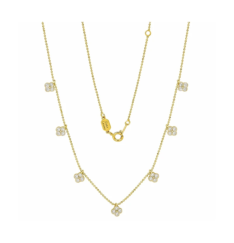 Suzy Levian New York Sterling Silver Cubic Zirconia Clover Drop Station Necklace