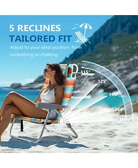 Aofar Beach Chair Portable Reclining 5 Positions Heavy Duty Folding Cup Holder Cooler Pouch Towel Bar