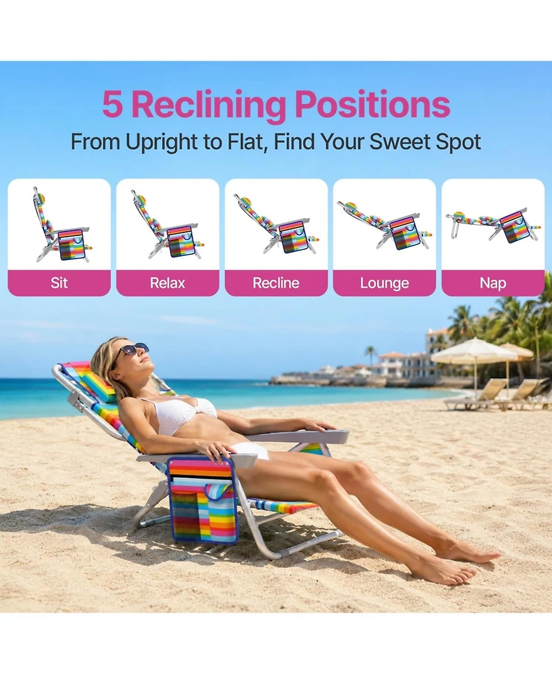 Aofar Low Beach Chair Reclining Folding Cup Holder Cooler Pouch