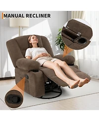 homfan Oversized Recliner, Wide Rocker with Massage Heat, 360degree(s) Swivel Seat for Adults, Glider with Storage, Pockets, 2 Cup Holders