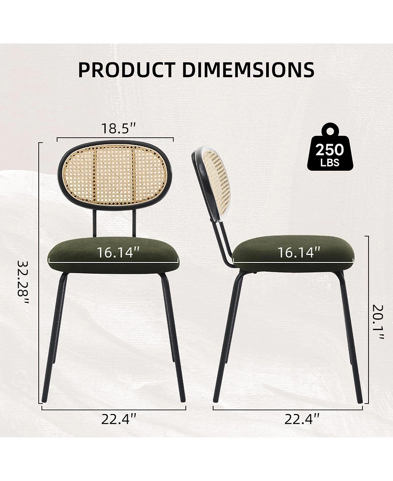 homfan Mid-Century Modern Soft Dining Chairs Set of 4, Upholstered Seat, Mesh Cane Back, Metal Legs, Stylish Rattan Kitchen Chairs for Dining Room