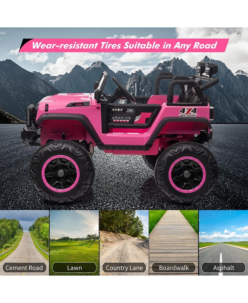 homfan 24v 2 Seater Electric Ride On Truck, Pink 4 Wheel Battery Powered Car Toy with Remote Control for Boys and Girls Ages 3 to 8