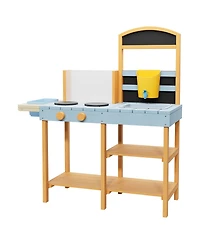 homfan 2 in 1 Wooden Mud Kitchen Water and Sand Table, Fir Wood Sensory Play Table with Removable Basin and Chalkboard for Kids Ages 3