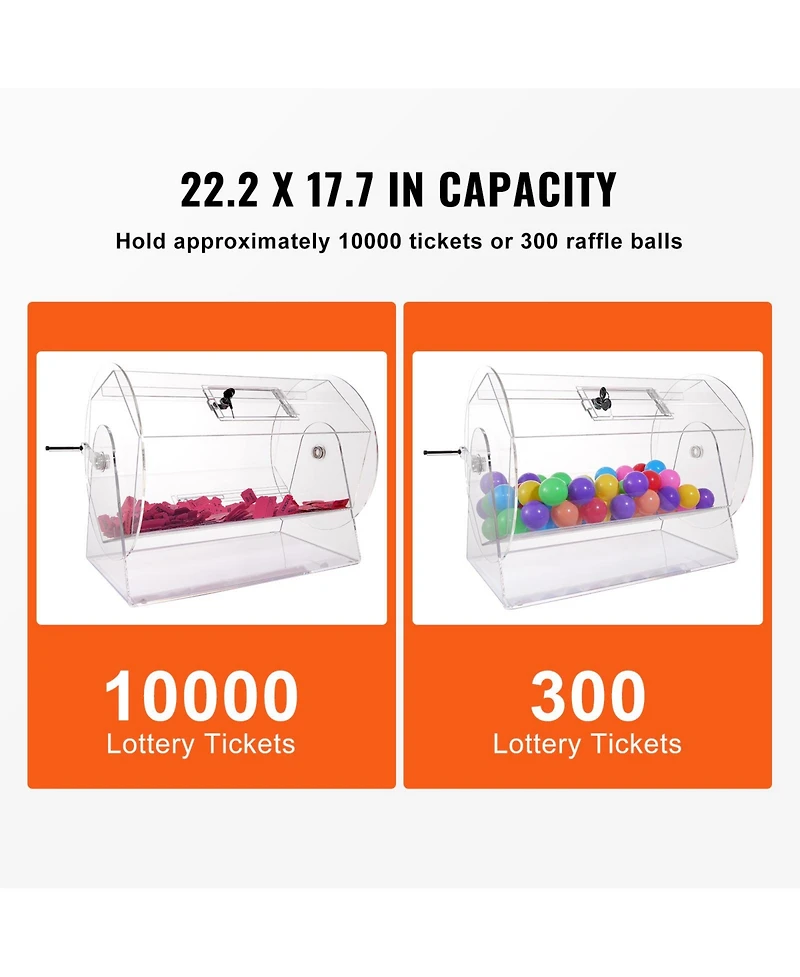 Vevor Acrylic Raffle Drum Lottery Cage Holds 10000 Tickets or 300 Bingo Balls