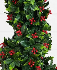 Nearly Natural 3' Ultraviolet Resistant Pre-Lit Artificial Holly Berry Christmas Spiral Tree