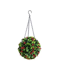 Nearly Natural 21" Ultraviolet Resistant Artificial Holly Berry Christmas Hanging Ball Indoor And Outdoor