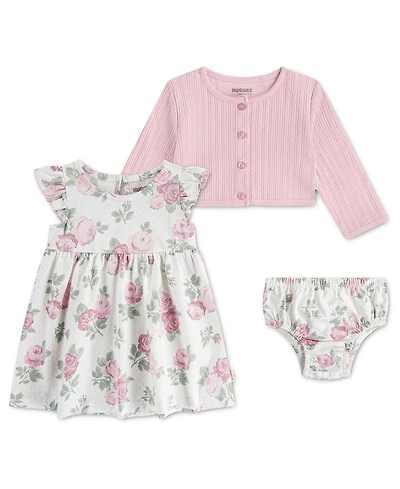 Huggies Baby Girls' Babywear Long-Sleeve Cardigan, Dress and Bloomers, 3-Piece Set