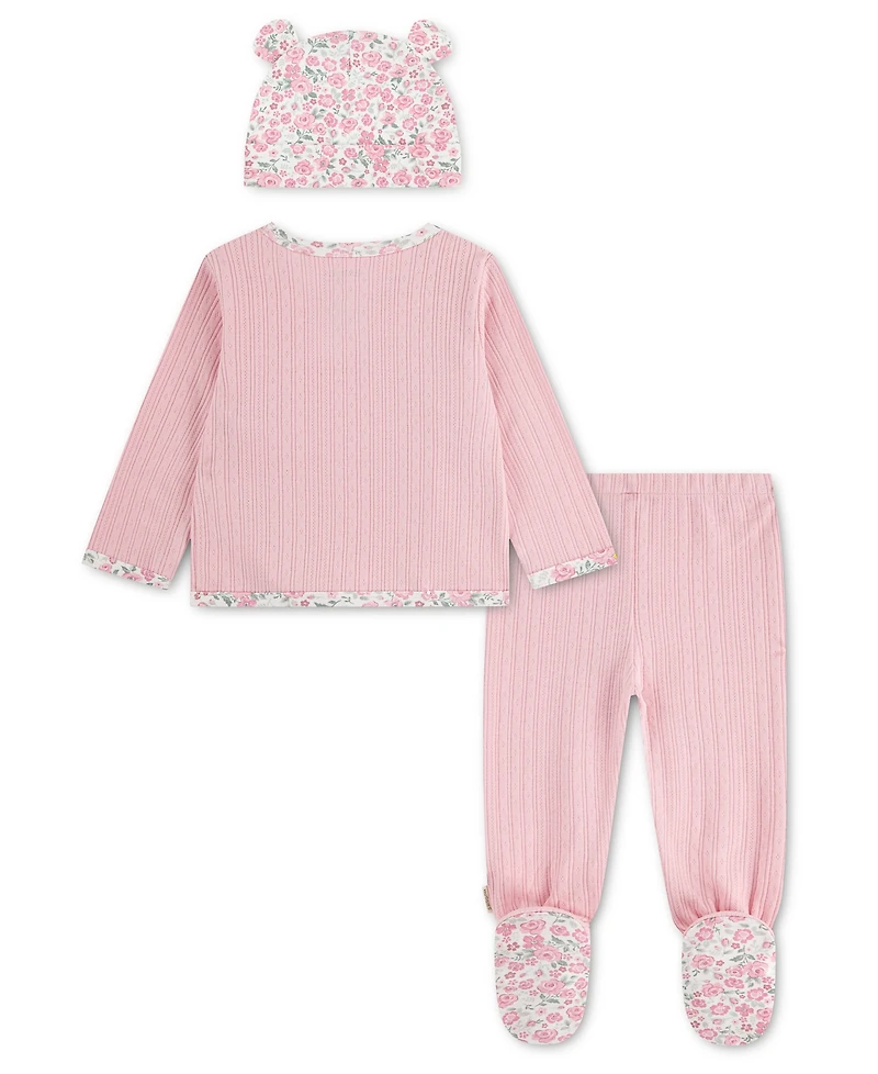 Huggies Baby Girls' Babywear Long-Sleeve Top, Footed Pants and Hat, 3-Piece Set
