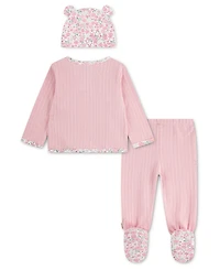 Huggies Baby Girls' Babywear Long-Sleeve Top, Footed Pants and Hat, 3-Piece Set